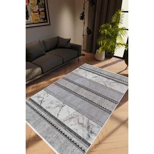 Salon Halısı Modern Çizgili Gri Kaydırmaz Kesme Yıkanabilir Ince Halı Tüysüz Kilim