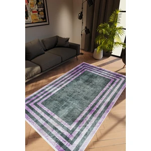 10 Post Online Salon Halısı Modern Çizgili Mor Gri Lila Kaydırmaz Kesme Yıkanabilir Ince Halı Tüysüz Kilim