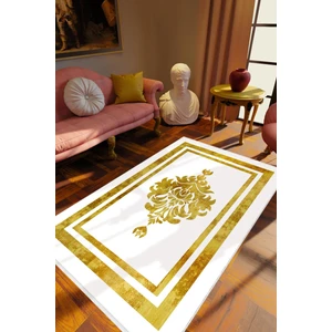 Salon Halısı Klasik Eskitme Altın Beyaz Gold Kaydırmaz Kesme Yıkanabilir Ince Halı Tüysüz Kilim
