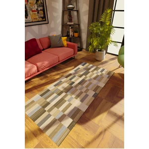 Modern Patchwork Krem Dijital Baskı Halı Kaydırmaz Ince Yıkanabilir