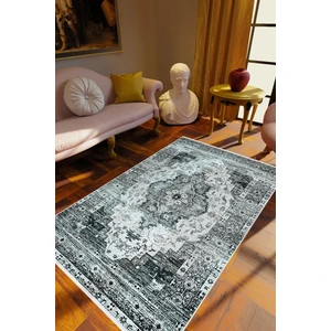 Salon Halısı Klasik Eskitme Metalik Gri Kaydırmaz Kesme Yıkanabilir Ince Halı Tüysüz Kilim