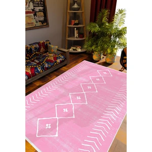 10 Post Online Salon Halısı Otantik Eskitme Pembe Kaydırmaz Kesme Yıkanabilir Ince Halı Tüysüz Kilim