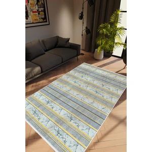 10 Post Online Salon Halısı Modern Çizgili Gri Altın Kaydırmaz Kesme Yıkanabilir Ince Halı Tüysüz Kilim