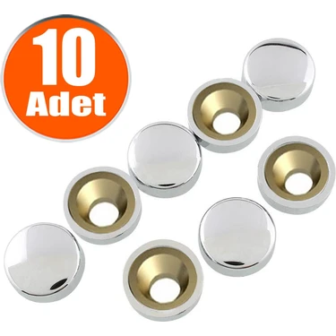 Badem10 Dekoratif Vida Kapağı Kapatıcı 15 Mm Parlak Krom Vida Tapası Tıpası (10