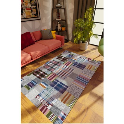 Modern Patchwork Karışık Renkli Dijital Baskı Halı Kaydırmaz Ince Yıkanabilir
