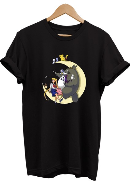 Sailor Moon Pokemon Baskılı %100 Pamuk Oversize T-Shirt