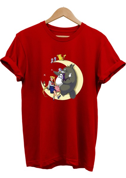 Sailor Moon Pokemon Baskılı %100 Pamuk Oversize T-Shirt