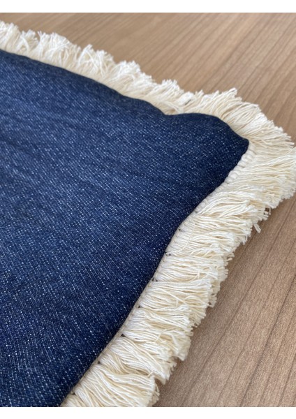 Denim Püskül Detaylı Dikdörtgen Kırlent Kılıfı 30X50 cm - 1 Adet Kılıf