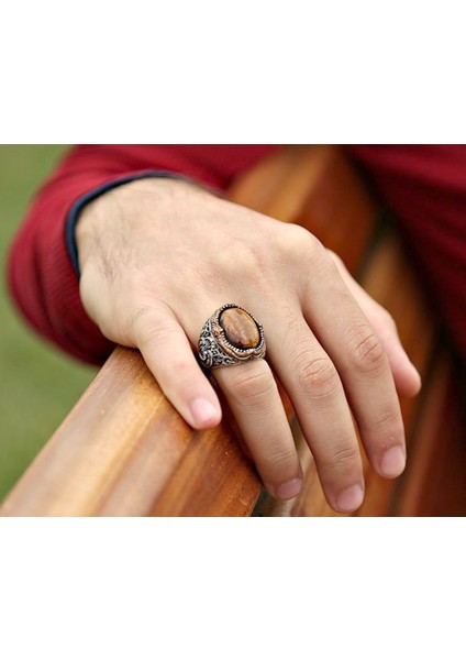 Vav Işlemeli Kaplangözü Taşlı 925 Ayar Gümüş Erkek Yüzük fırsatları