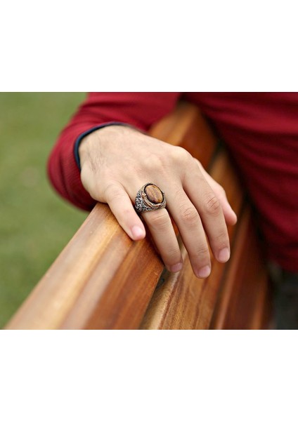 Vav Işlemeli Kaplangözü Taşlı 925 Ayar Gümüş Erkek Yüzük indirimleri