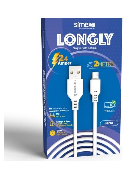 Longly 2m Şarj ve Data Kablosu