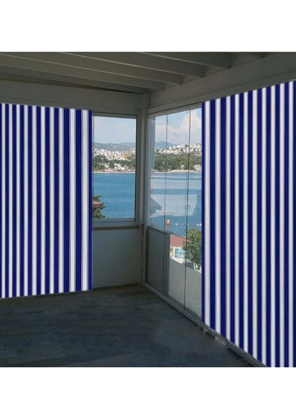 Balkon Perdesi Mavi Kalın Çizgili 450 x 250 cm