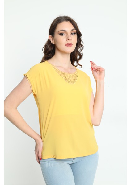 Kadın Dantel Detaylı Bluz 5010024 Sarı