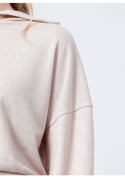 B01-Ust Kapüşonlu Lastikli Basic Düz Bej Kadın Sweatshirt indirimleri