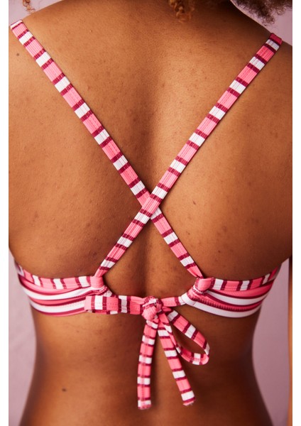 Pembe Bloom Çizgili Halter Bikini Üstü indirimleri