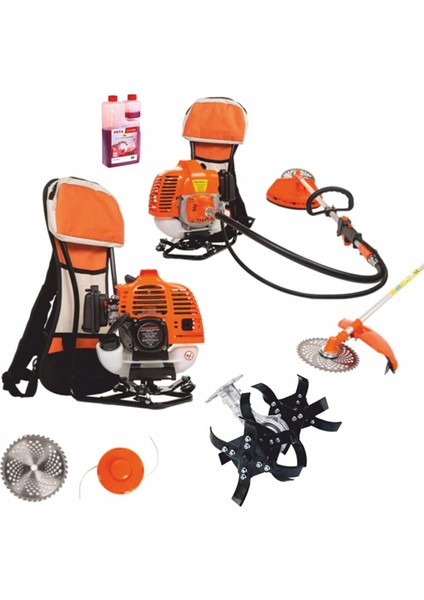 Benzinli Ot - Çim Biçme Makinesi Çapa Aparatı Zinçirli Misina Full Set Sch-Çimfull
