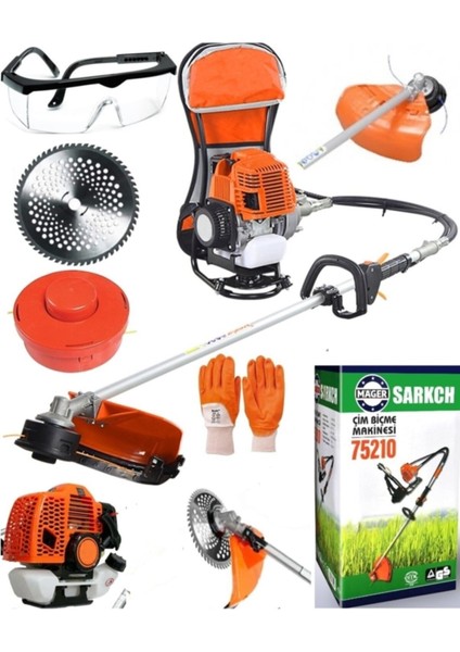 Sarkch Sırt Tipi Benzinli Turbo 52 cc Motorlu Tırpan Çim Biçme Makinası Mgrsırttırpan