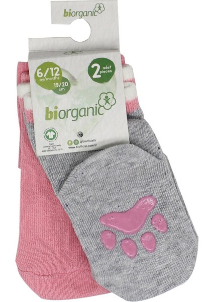 Biorganic Paw 2'li Kaymaz Çorap 68393 Pembe Gri