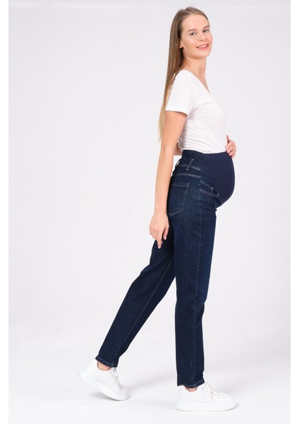 Hamile Esnek Karın Bantlı Mom Fit Kot Pantolon Lacivert fiyatları