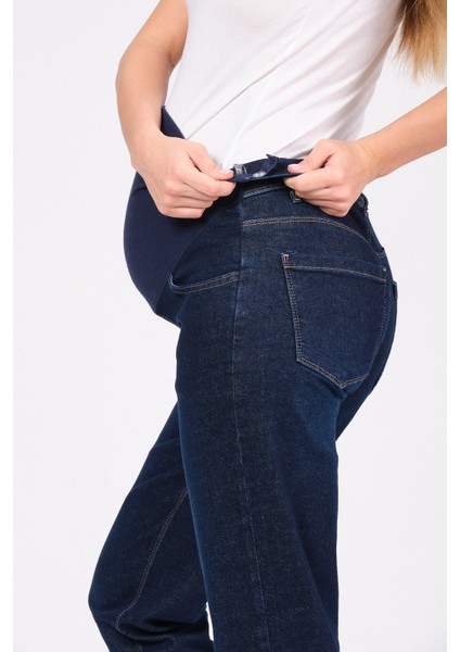 Hamile Esnek Karın Bantlı Mom Fit Kot Pantolon Lacivert modelleri