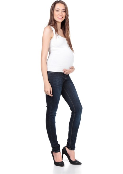 Hamile Dar Paça Skinny Kot Pantolon Mavi