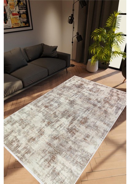 Doku Eskitme Kahverengi Vizon Kaydırmaz Kesme Yıkanabilir Ince Halı