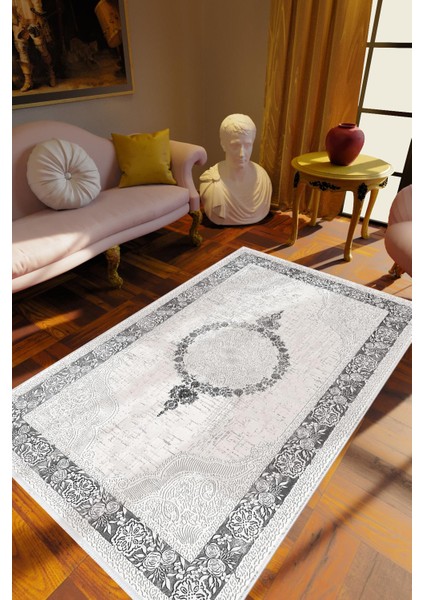Salon Halısı Salon Halısı Eskitme Gri Beyaz Siyah Kaydırmaz Kesme Yıkanabilir Ince Halı Tüysüz Kilim