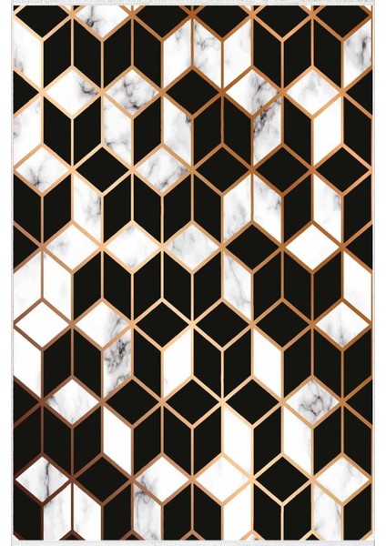 Modern Geometrik Altın Beyaz Siyah Kaydırmaz Kesme Yıkanabilir Ince Halı fiyatları