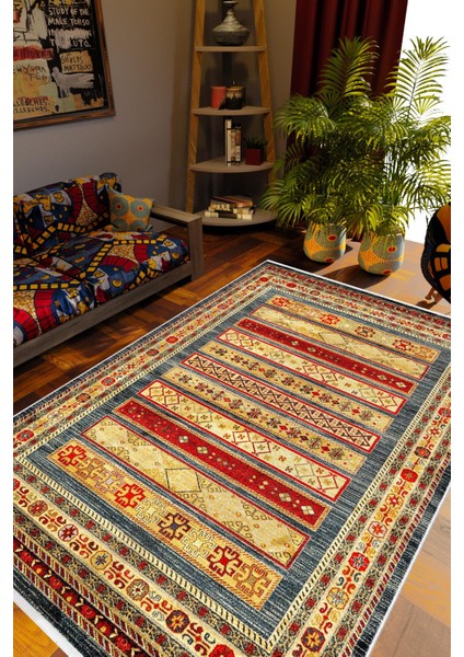 Kilim Desenli Otantik Eskitme Turuncu Kaydırmaz Kesme Yıkanabilir Ince Halı