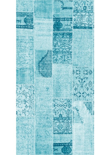 Modern Patchwork Turkuaz Dijital Baskı Halı Kaydırmaz Ince Yıkanabilir fiyatları