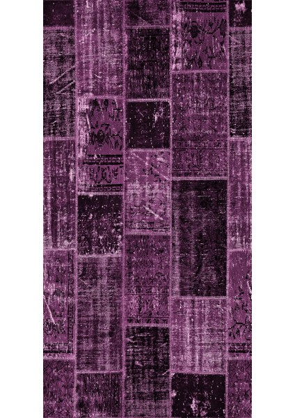 Modern Patchwork Mor Dijital Baskı Halı Kaydırmaz Ince Yıkanabilir