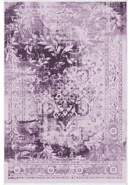 Salon Halısı Otantik Eskitme Çiçek Temalı Mor Eflatun Kaydırmaz Yıkanabilir Ince Halı Tüysüz Kilim fiyatları