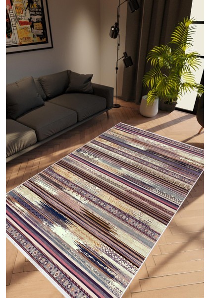Salon Halısı Modern Retro Mor Kaydırmaz Kesme Yıkanabilir Ince Halı Tüysüz Kilim
