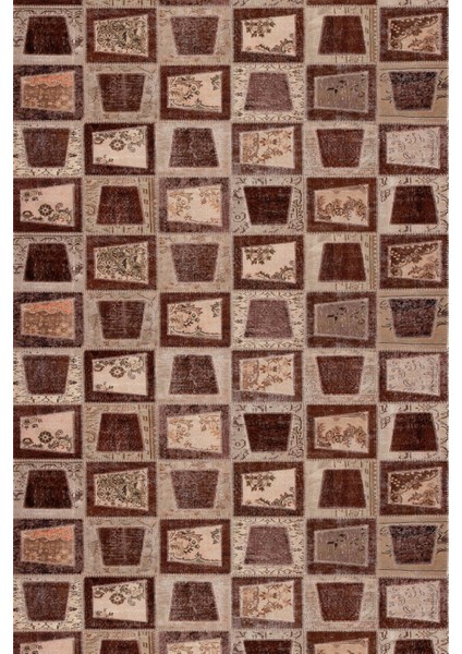 Modern Patchwork Kahverengi Dijital Baskı Halı Kaydırmaz Ince Yıkanabilir