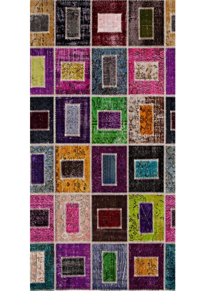 Modern Patchwork Karışık Renkli Dijital Baskı Halı Kaydırmaz Ince Yıkanabilir
