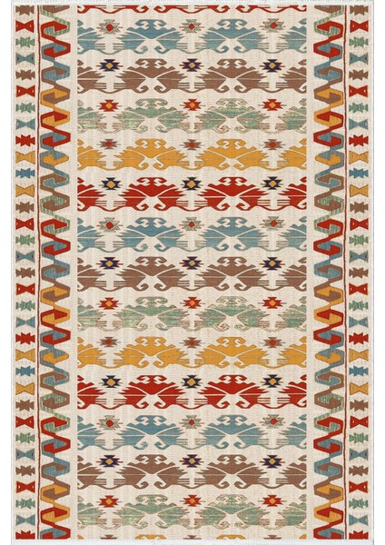 Kilim Desenli Otantik Eskitme Turuncu Kaydırmaz Kesme Yıkanabilir Ince Halı fiyatları