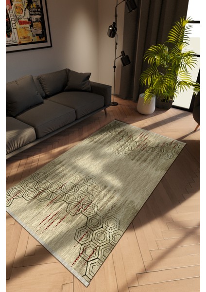 Modern Eskitme Vizon Dijital Baskı Halı Kaydırmaz Ince Yıkanabilir