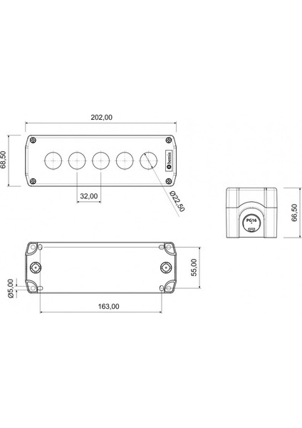IP44 Beşli Buton Kutusu BT3-5000-0002