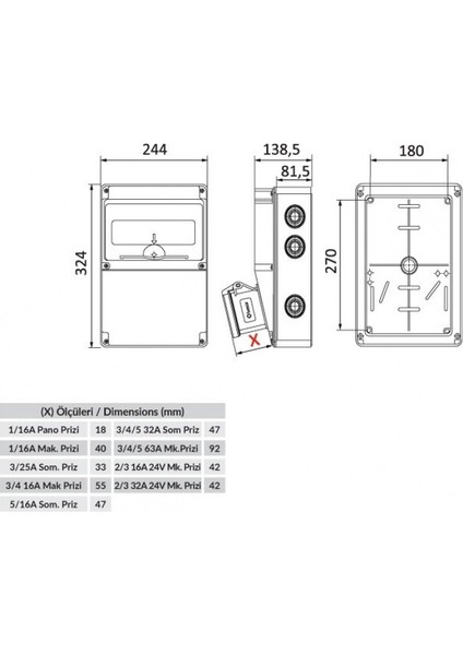 IP44 2 Adet Ön 2 Adet Yan Delikli Boş V12 Kombinasyon Kutusu BD6-2201-2010