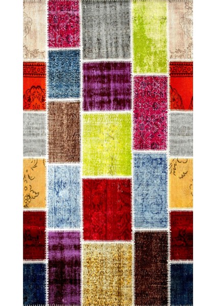Modern Patchwork Karışık Renkli Dijital Baskı Halı Kaydırmaz Ince Yıkanabilir