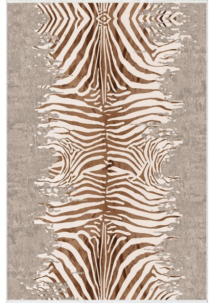 Salon Halısı Klasik Zebra Tema Kahverengi Gri Ekru Kaydırmaz Yıkanabilir Ince Halı Tüysüz Kilim fiyatları