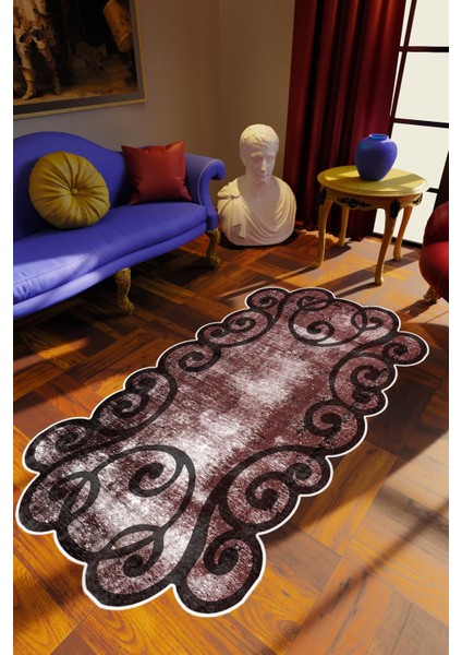 Salon Halısı Klasik Modern Bordo Kahve Kaydırmaz Kesme Yıkanabilir Ince Halı Tüysüz Kilim