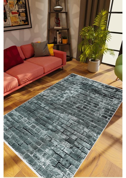 Salon Halısı Taş Mermer Eskitme Gri Kaydırmaz Kesme Yıkanabilir Ince Halı Tüysüz Kilim
