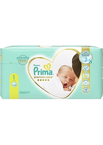 Prima Bebek Bezi Premium Care 1 Beden Yenidoğan, Ekonomik Paket, 43 Adet