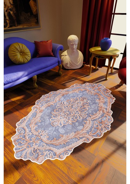 Salon Halısı Klasik Modern Metalik Gri Altın Kaydırmaz Kesme Yıkanabilir Ince Halı Tüysüz Kilim