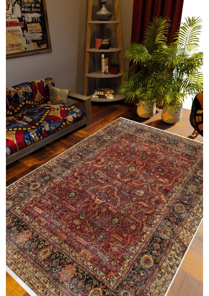 Salon Halısı Kilim Otantik Eskitme Kahverengi Kaydırmaz Yıkanabilir Ince Halı Tüysüz Kilim