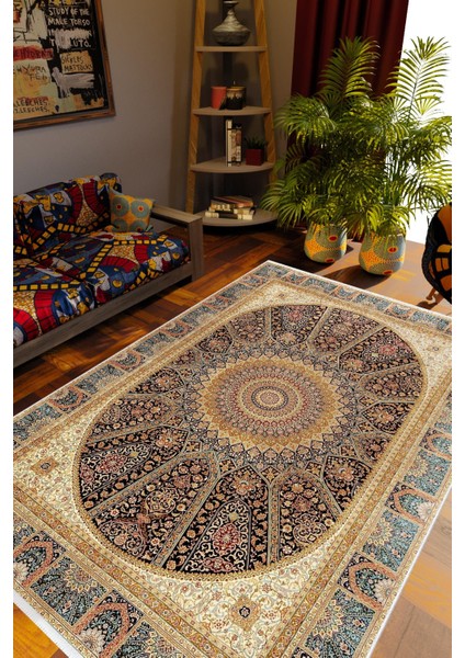 Salon Halısı Otantik Eskitme Kahverengi Kaydırmaz Kesme Yıkanabilir Ince Halı Tüysüz Kilim