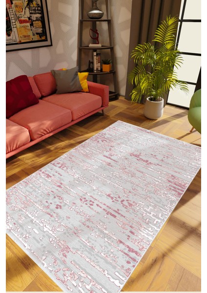 Salon Halısı Doku Eskitme Gri Bordo Kaydırmaz Kesme Yıkanabilir Ince Halı Tüysüz Kilim
