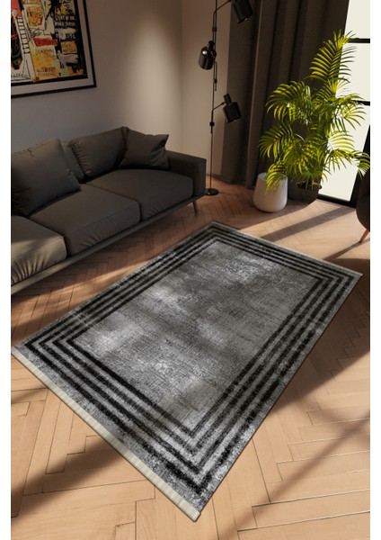 Modern Eskitme Gri Dijital Baskı Halı Kaydırmaz Ince Yıkanabilir