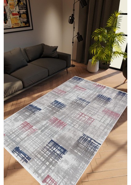 Salon Halısı Modern Eskitme Gri Kaydırmaz Kesme Yıkanabilir Ince Halı Tüysüz Kilim